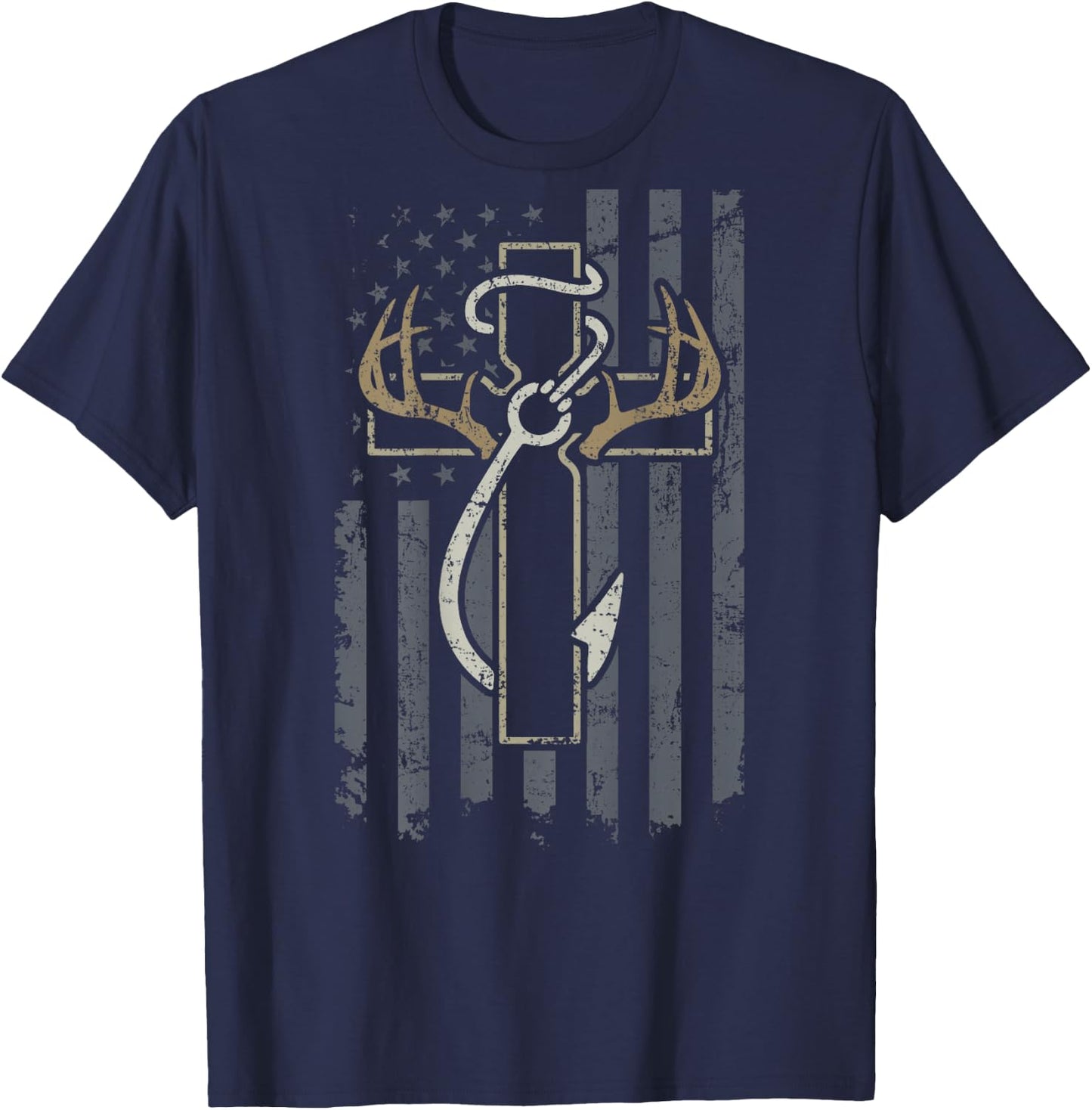Faith Hunting Fishing - Christian Hunter Fisherman - ON BACK T-Shirt - T-Shirt | Navy