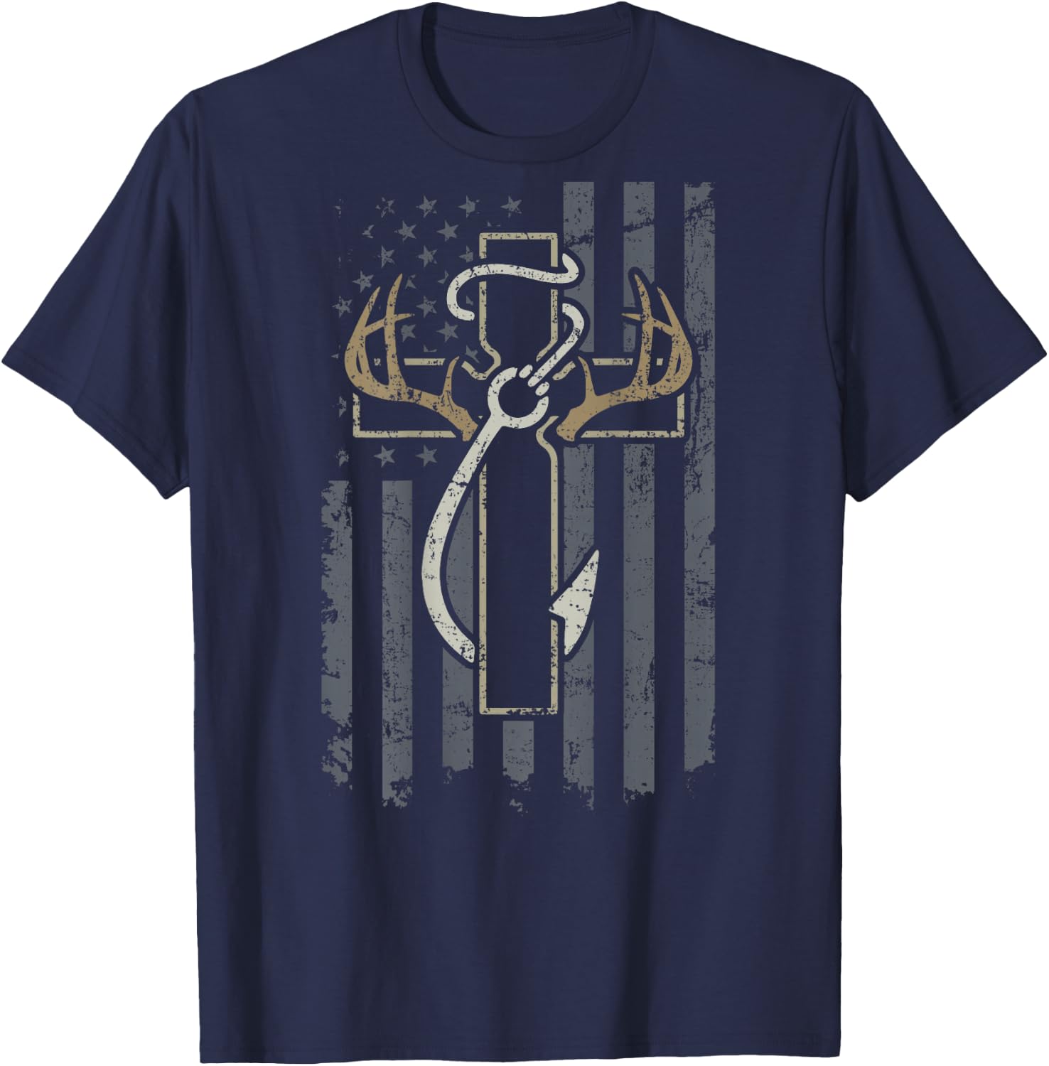Faith Hunting Fishing - Christian Hunter Fisherman - ON BACK T-Shirt - T-Shirt | Navy