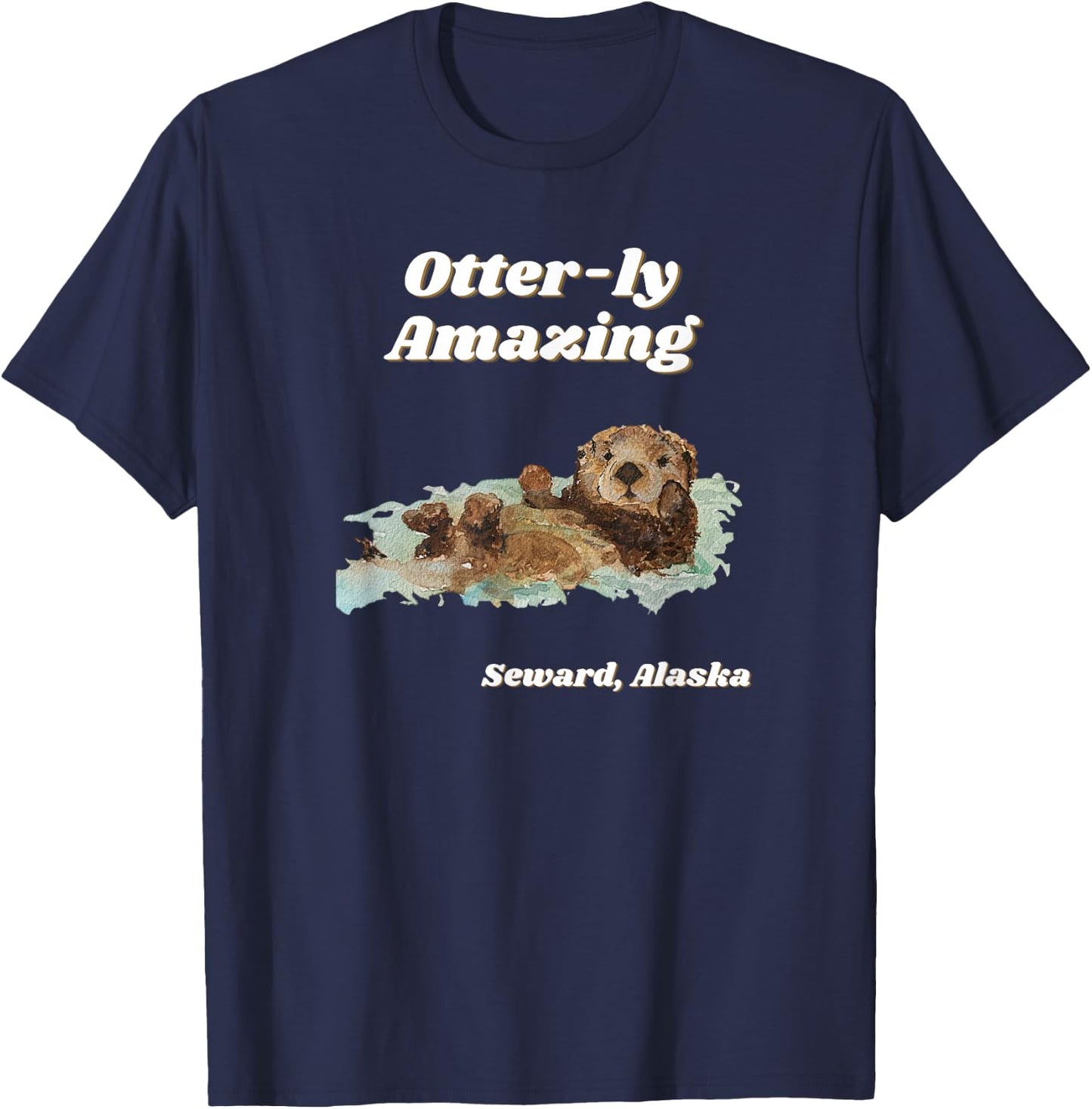 Otter-ly Amazing Seward, Alaska Playful Otter Graphic T-Shirt - T-Shirt | Navy