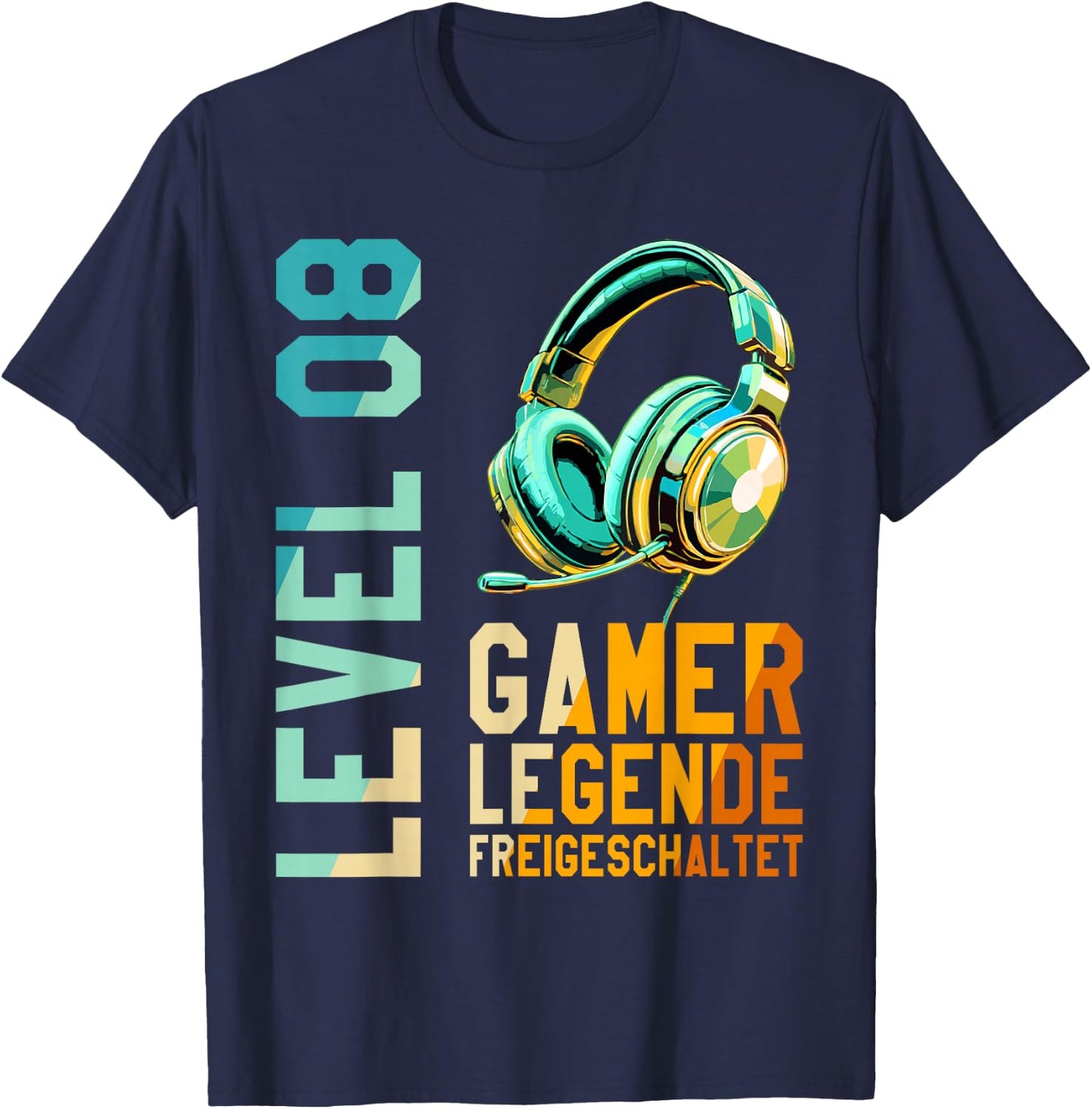 8. Geburtstag Junge Mädchen Gaming Level 8 Jahre T-Shirt - T-Shirt | Navy