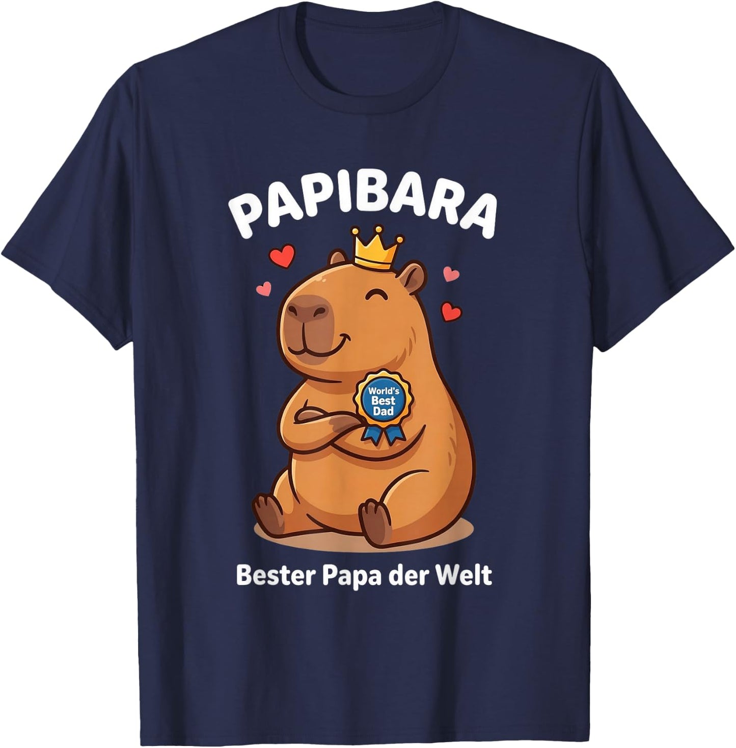 Papibara Capybara Papa Vatertag Lustiger Bester Vater Lustig T-Shirt - T-Shirt | Navy