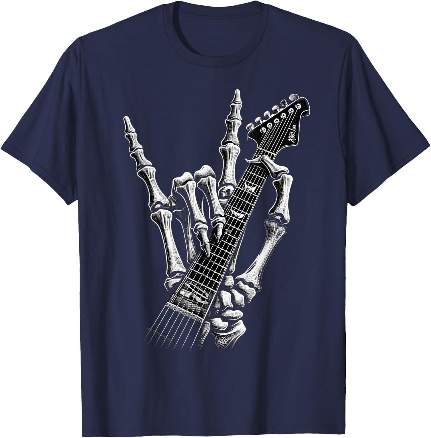 Rock On Skeleton Hand Graphic For A Cool Performer , Black, S T-Shirt - T-Shirt | Navy