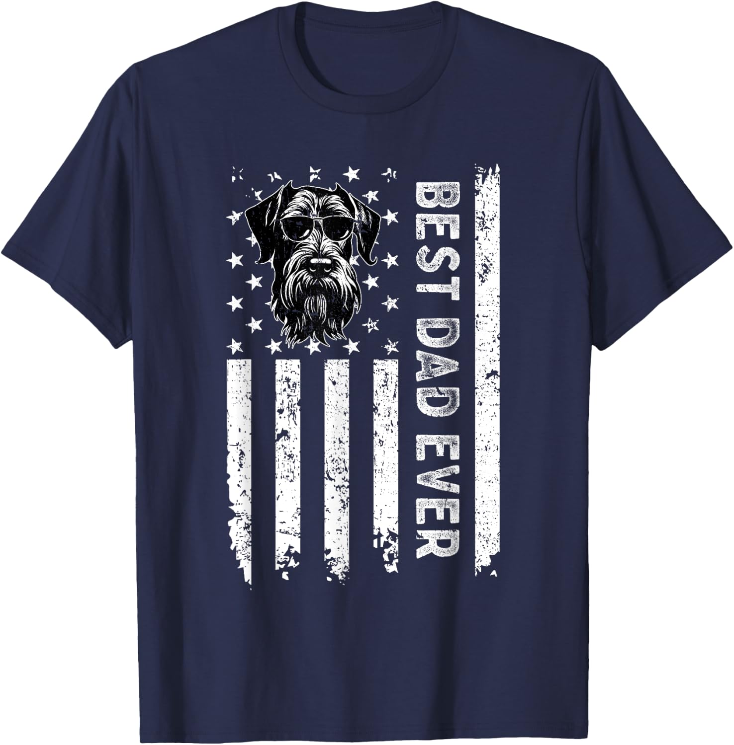 Best Giant Schnauzer Dog Dad Ever Fathers Day USA Flag T-Shirt - T-Shirt | Navy