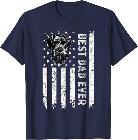 Best Giant Schnauzer Dog Dad Ever Fathers Day USA Flag T-Shirt - T-Shirt | Navy