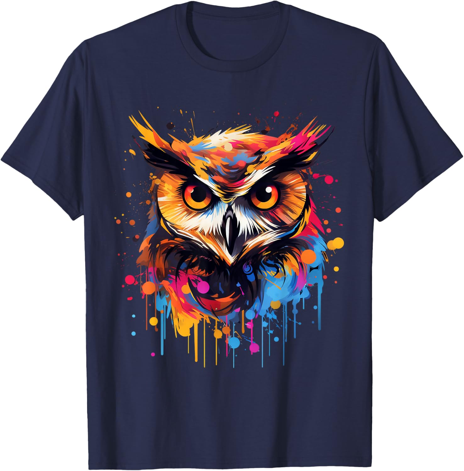 Cool Owl on colorful painted Owl T-Shirt - T-Shirt | Navy