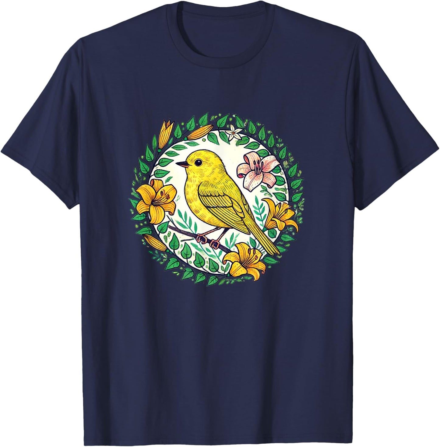Yellow Finch Art beautiful birds finches illustration T-Shirt - T-Shirt | Navy