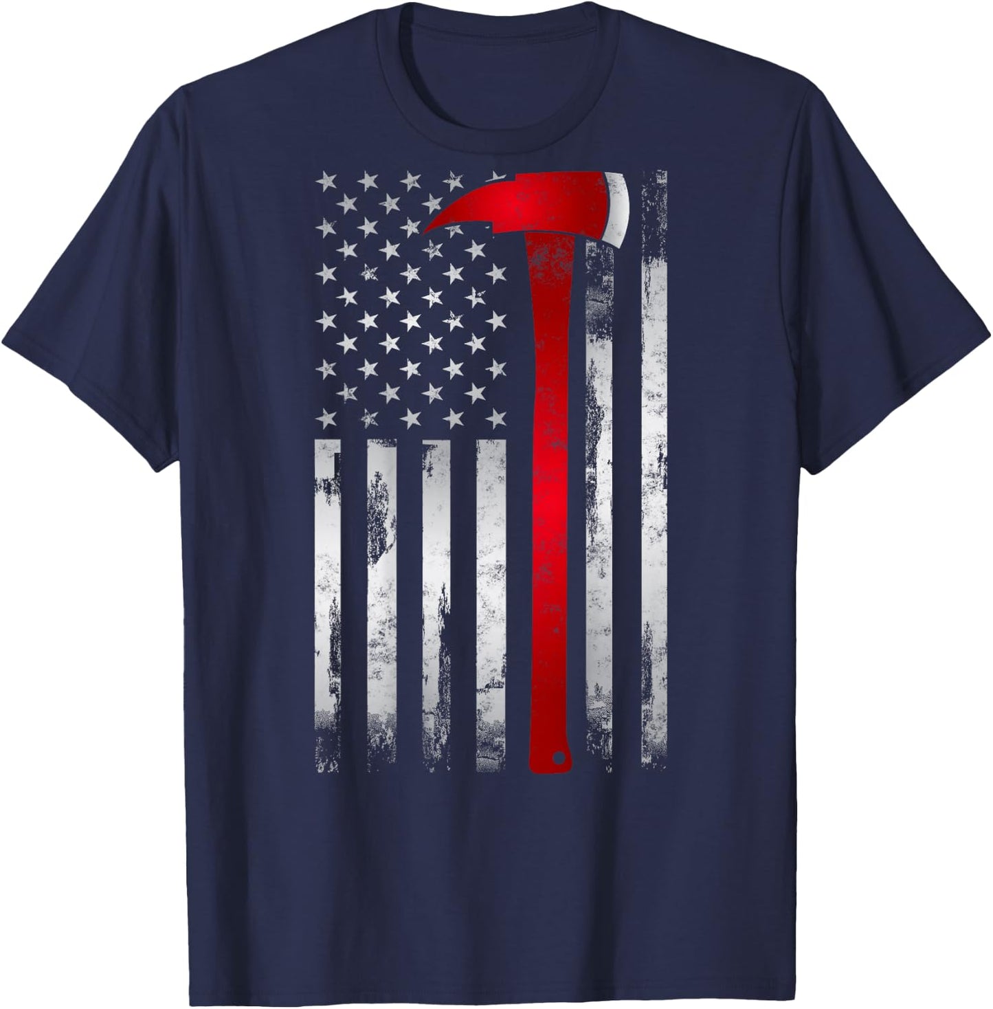 Fireman Thin Red Line American Flag Axe Gift Firefighter T-Shirt - T-Shirt | Navy