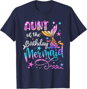 Aunt Of The Birthday Mermaid Matching Family 1st Birthday T-Shirt - T-Shirt | Navy
