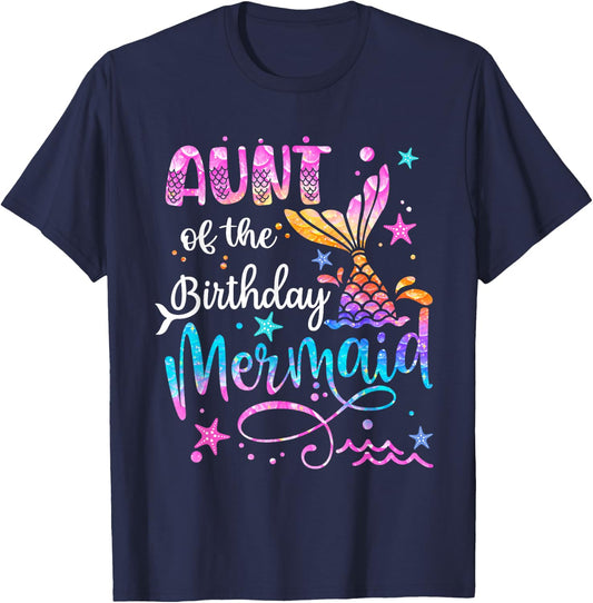 Aunt Of The Birthday Mermaid Matching Family 1st Birthday T-Shirt - T-Shirt | Navy