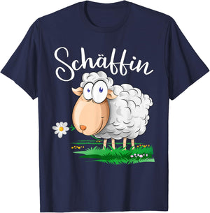 with German Text "Sheep Says" [German Language], black T-Shirt - T-Shirt | Navy