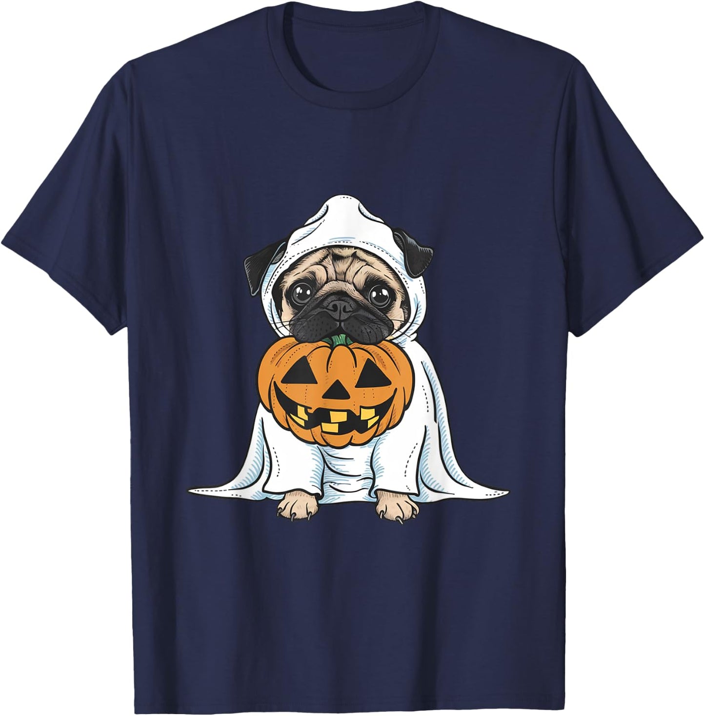 Pug Ghost Dog Halloween Women Kids T-Shirt - T-Shirt | Navy