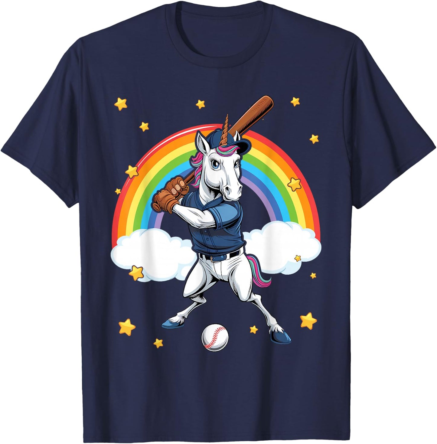 Unicorn Baseball Unicorn Playing Baseball Unicorn T-Shirt - T-Shirt | Navy