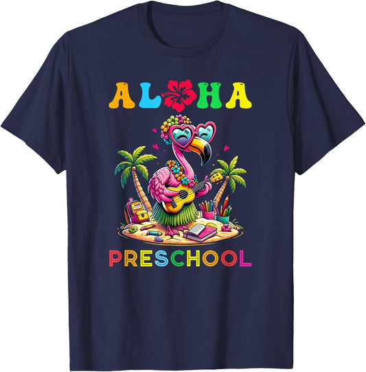 Aloha Preschool Flamingo Hawaii Back to School Kids Girl T-Shirt - T-Shirt | Navy
