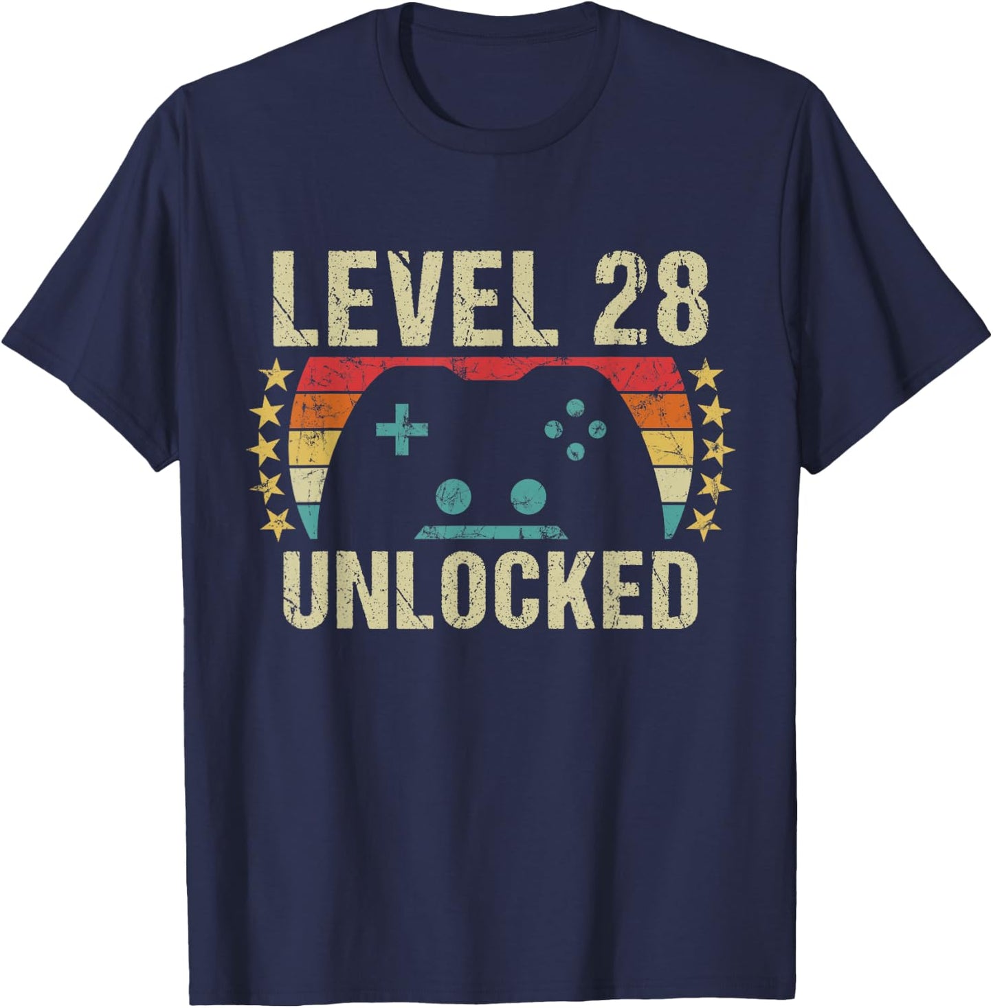Gaming Vintage 28th Birthday Gift 28 Year Old Boy Girl Gamer T-Shirt - T-Shirt | Navy