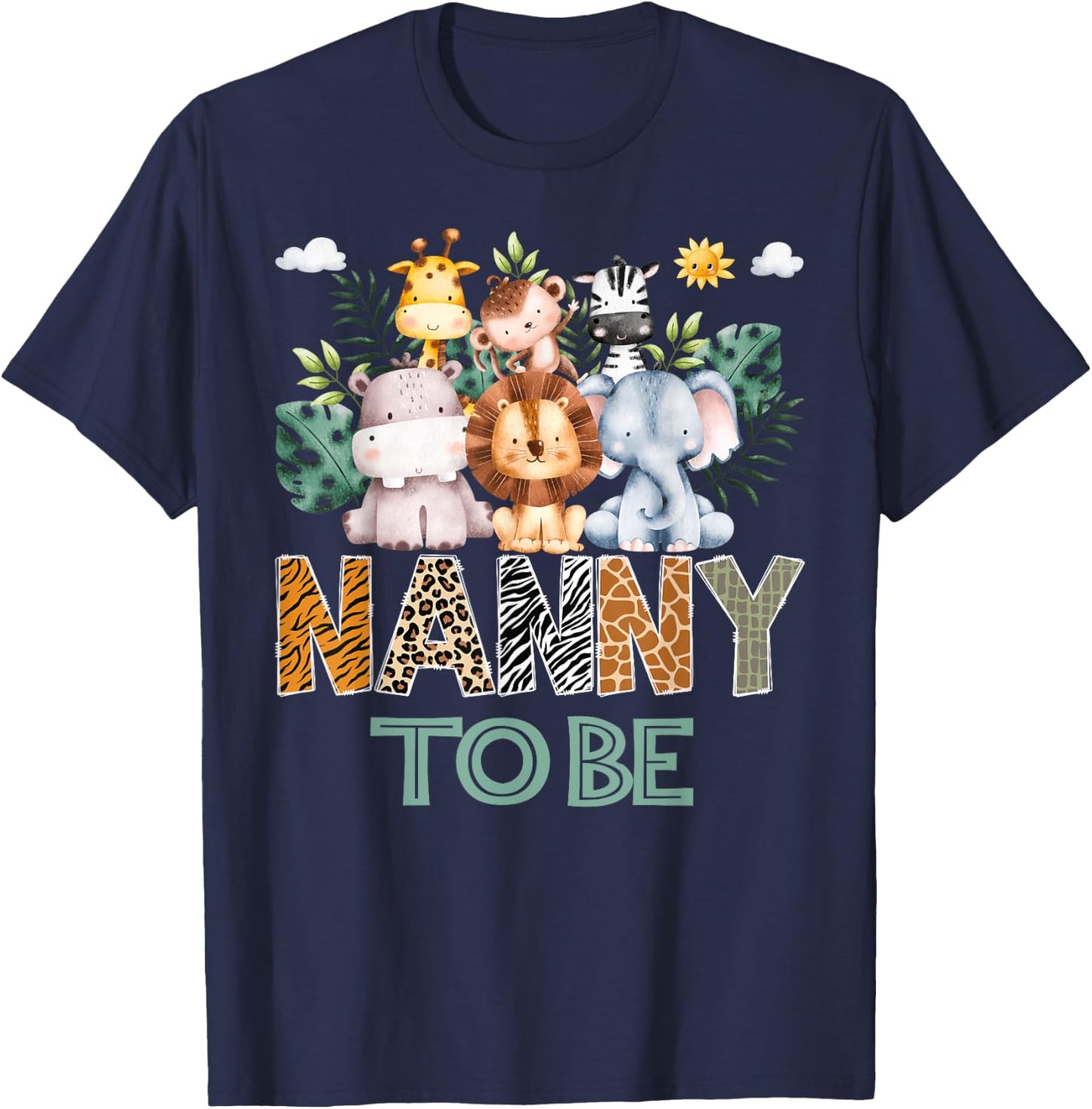 Soon To Be Nanny Jungle Animal Safari Gender Reveal T-Shirt - T-Shirt | Navy