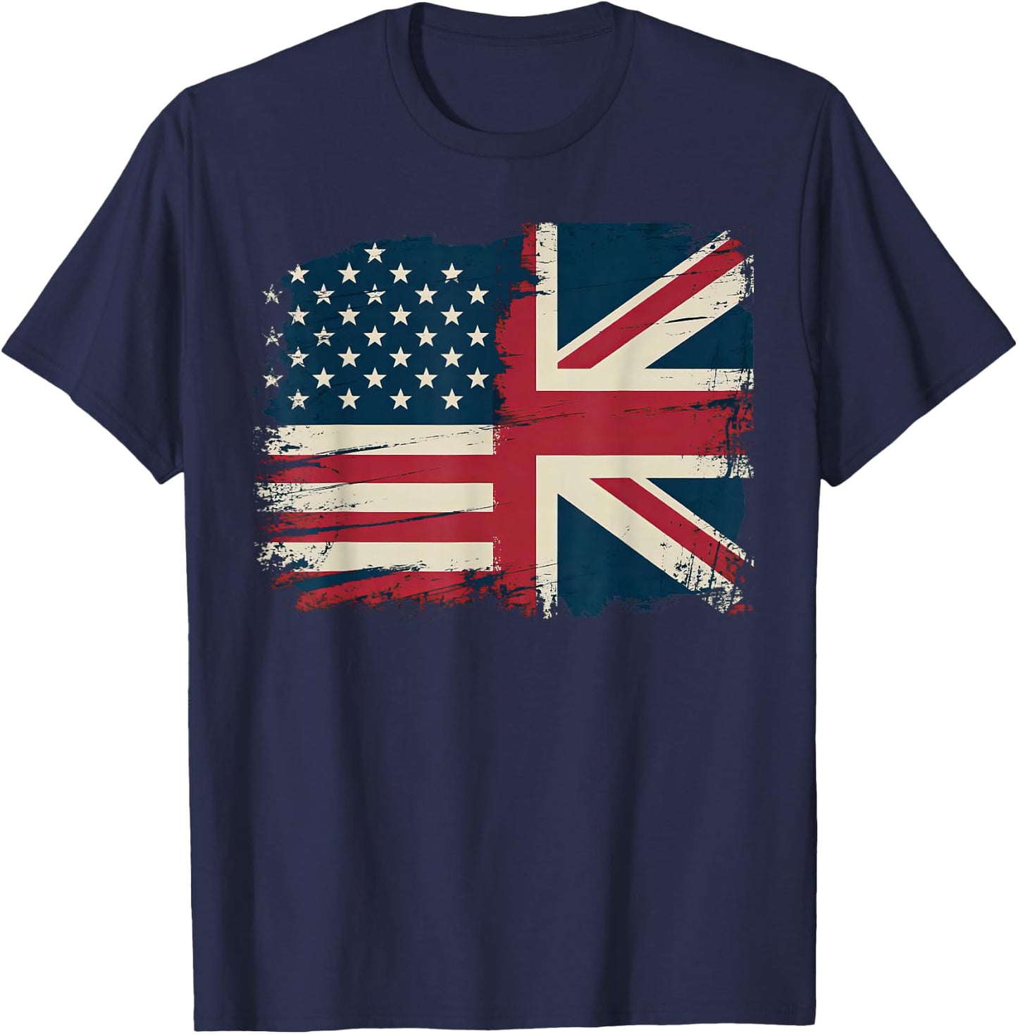 Vintage Half American Half British Flag Great Britain Usa T-Shirt - T-Shirt | Navy