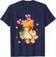 Kitsune-Fox Japanese Nine Tailed Fox-Cherry Blossom Flowers T-Shirt - T-Shirt | Navy