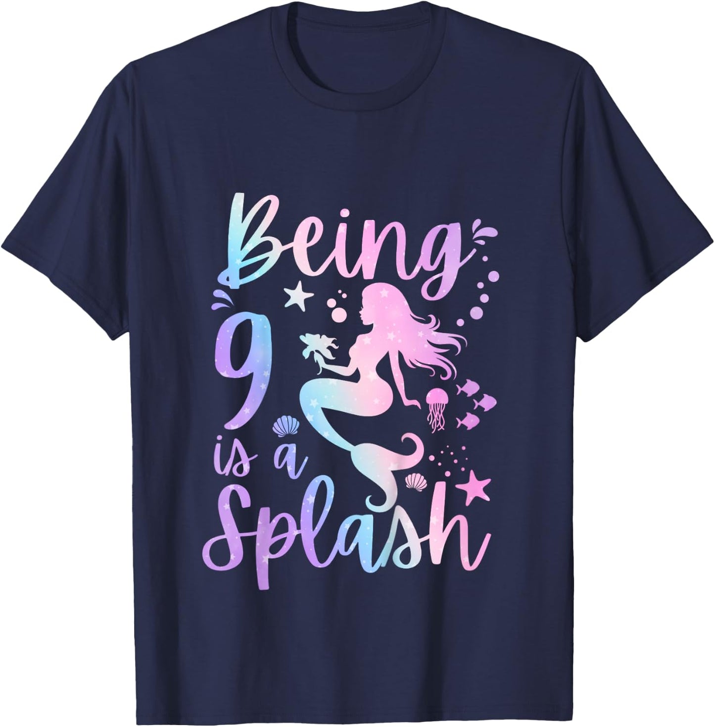 9 Year Old 9th Mermaid Birthday Under Sea Party Themed T-Shirt - T-Shirt | Navy