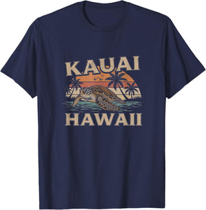 Retro Kauai Hawaii Art Hawaiian Design T-Shirt - T-Shirt | Navy
