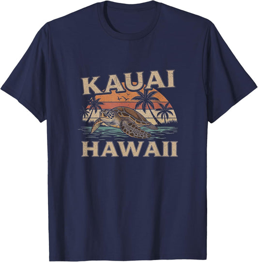 Retro Kauai Hawaii Art Hawaiian Design T-Shirt - T-Shirt | Navy