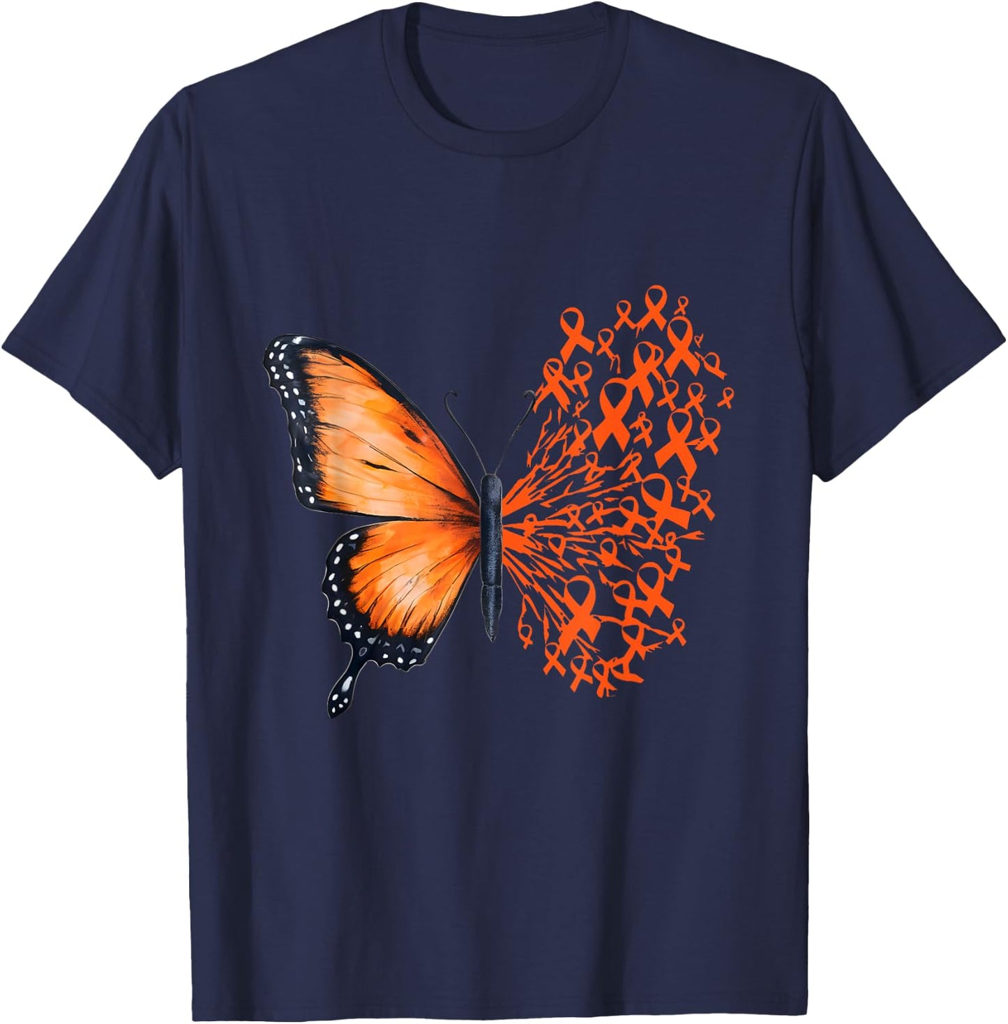 Leukemia Awareness Butterfly Orange Ribbon T-Shirt - T-Shirt | Navy