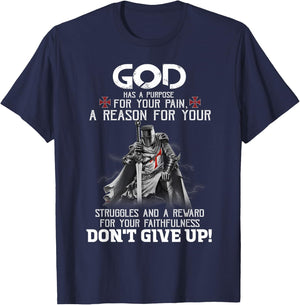 Knight Templar Christian Warrior God Purpose Don't Give Up T-Shirt - T-Shirt | Navy