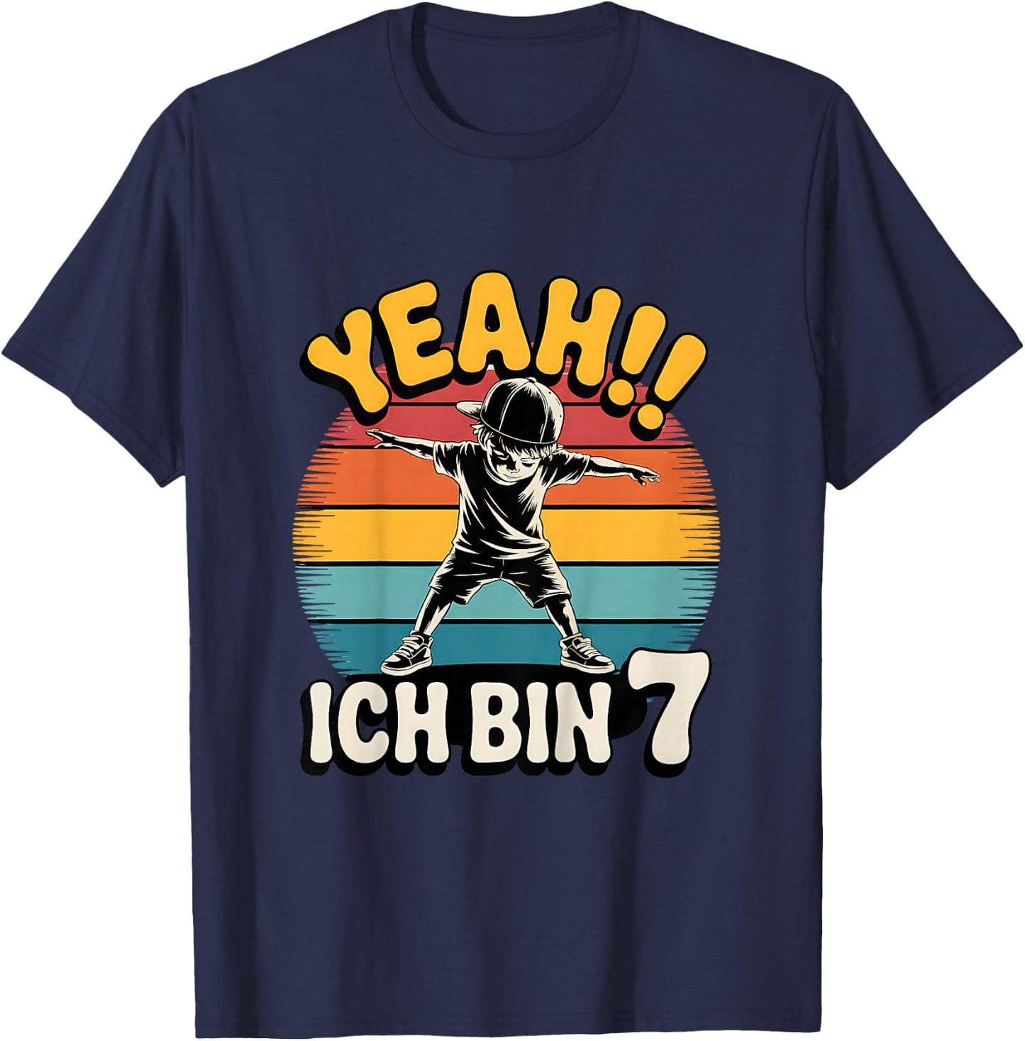 Kinder Yeah Ich Bin 7 Skater Geburtstag 7. Geburtstag Junge Retro T-Shirt - T-Shirt | Navy