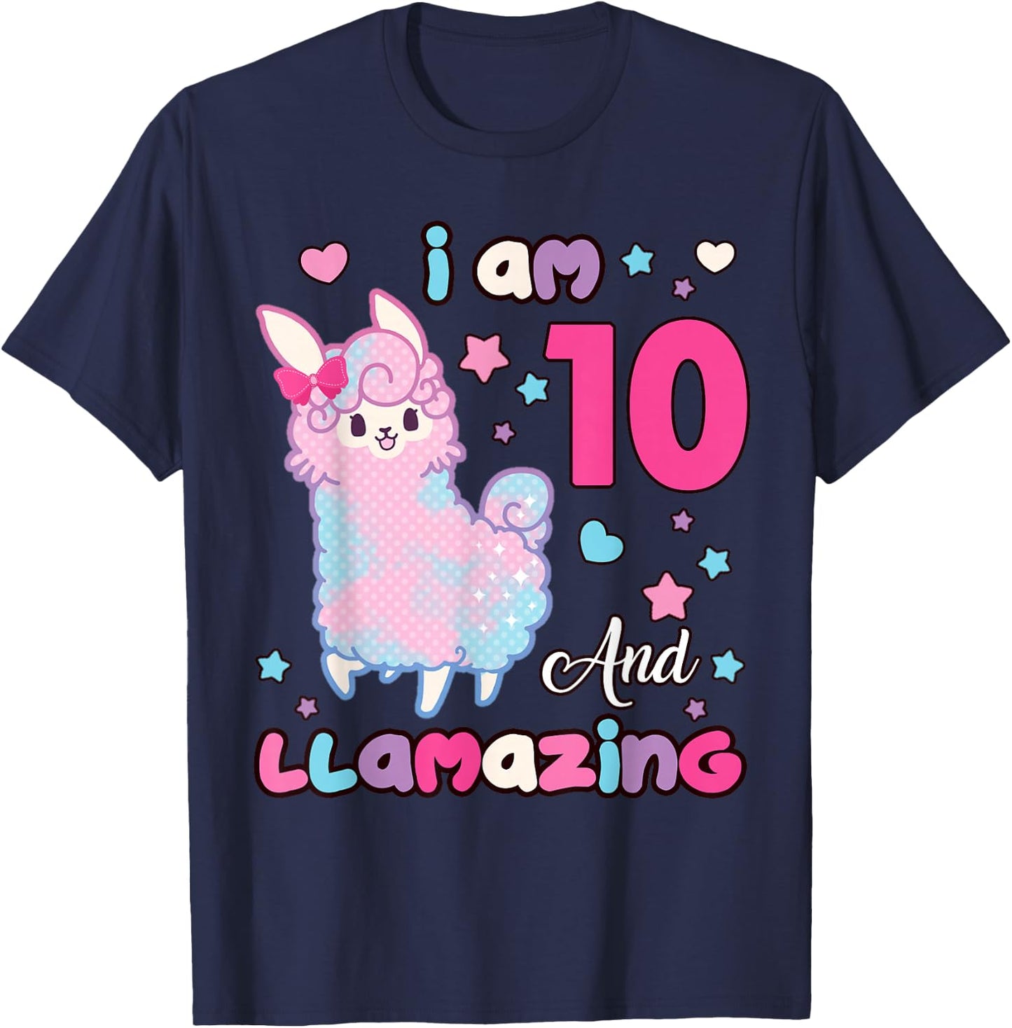 10 Years Old 10th Birthday Girl I Am Ten and Llamazing Llama T-Shirt - T-Shirt | Navy