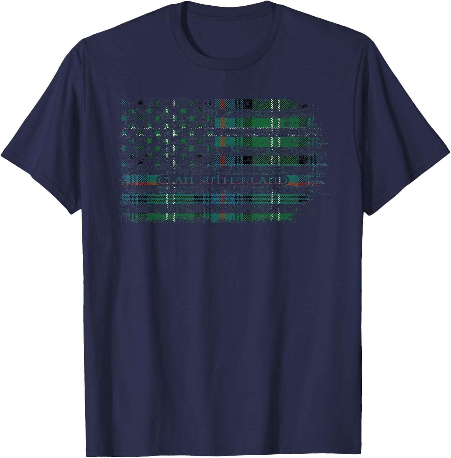 Clan Sutherland Scottish tartan US flag kilt Scotland T-Shirt - T-Shirt | Navy
