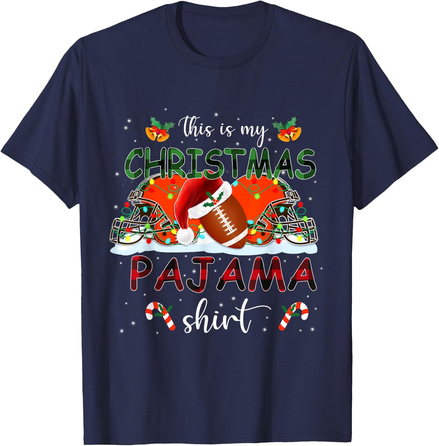 Pajama Football Browns This Is My Christmas Funny Gifts Xmas T-Shirt - T-Shirt | Navy