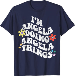 Retro Groovy Im ANGELA Doing ANGELA Things Funny Mother's T-Shirt - T-Shirt | Navy
