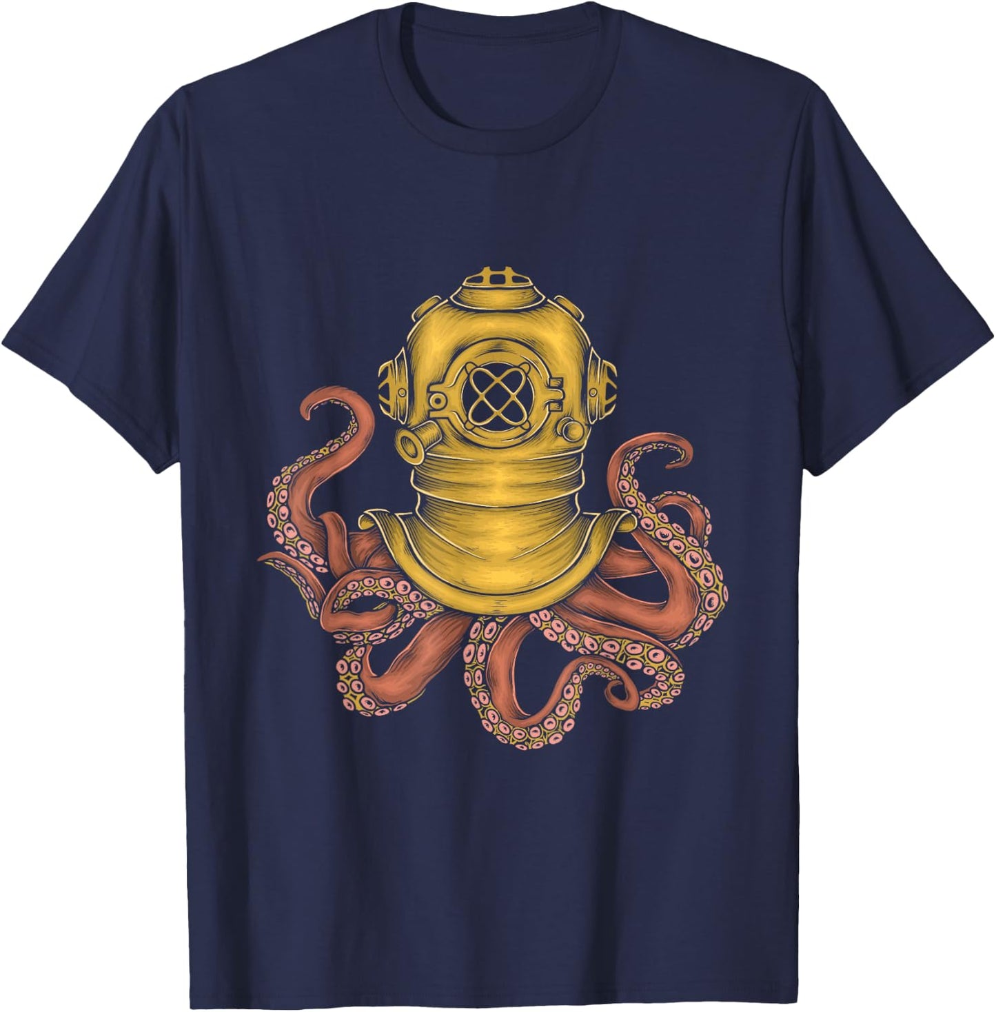 Vintage Octopus Helmet Diver - Scuba Diving Sea Animal Lover T-Shirt - T-Shirt | Navy