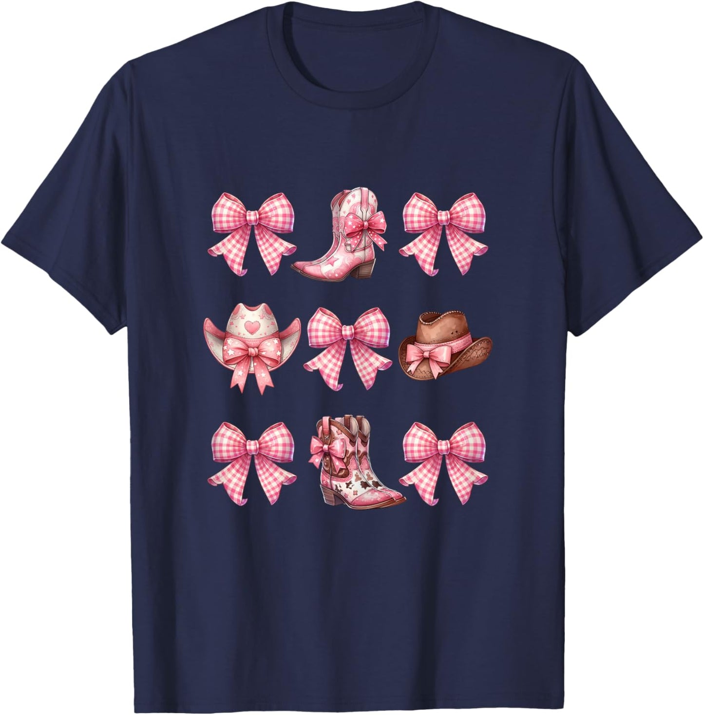 Coquette Pink Bow Cowgirl Boots and Hats T-Shirt - T-Shirt | Navy