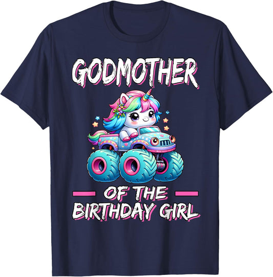 Godmother of the Birthday Girl Monster Truck Unicorn Bday T-Shirt - T-Shirt | Navy