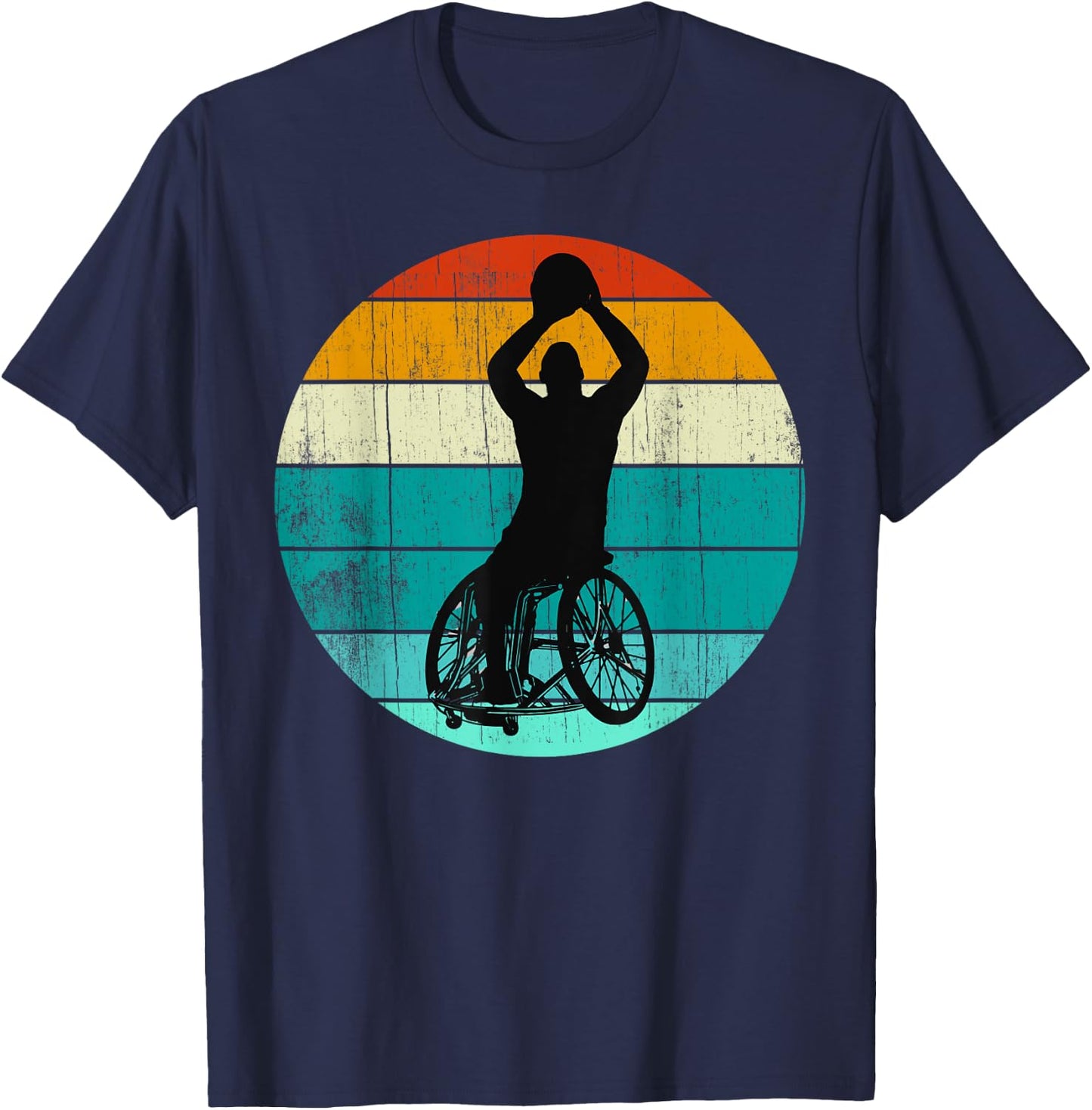 Rollstuhl Basketball Athlete: Retro Rollstuhl Basketball T-Shirt - T-Shirt | Navy