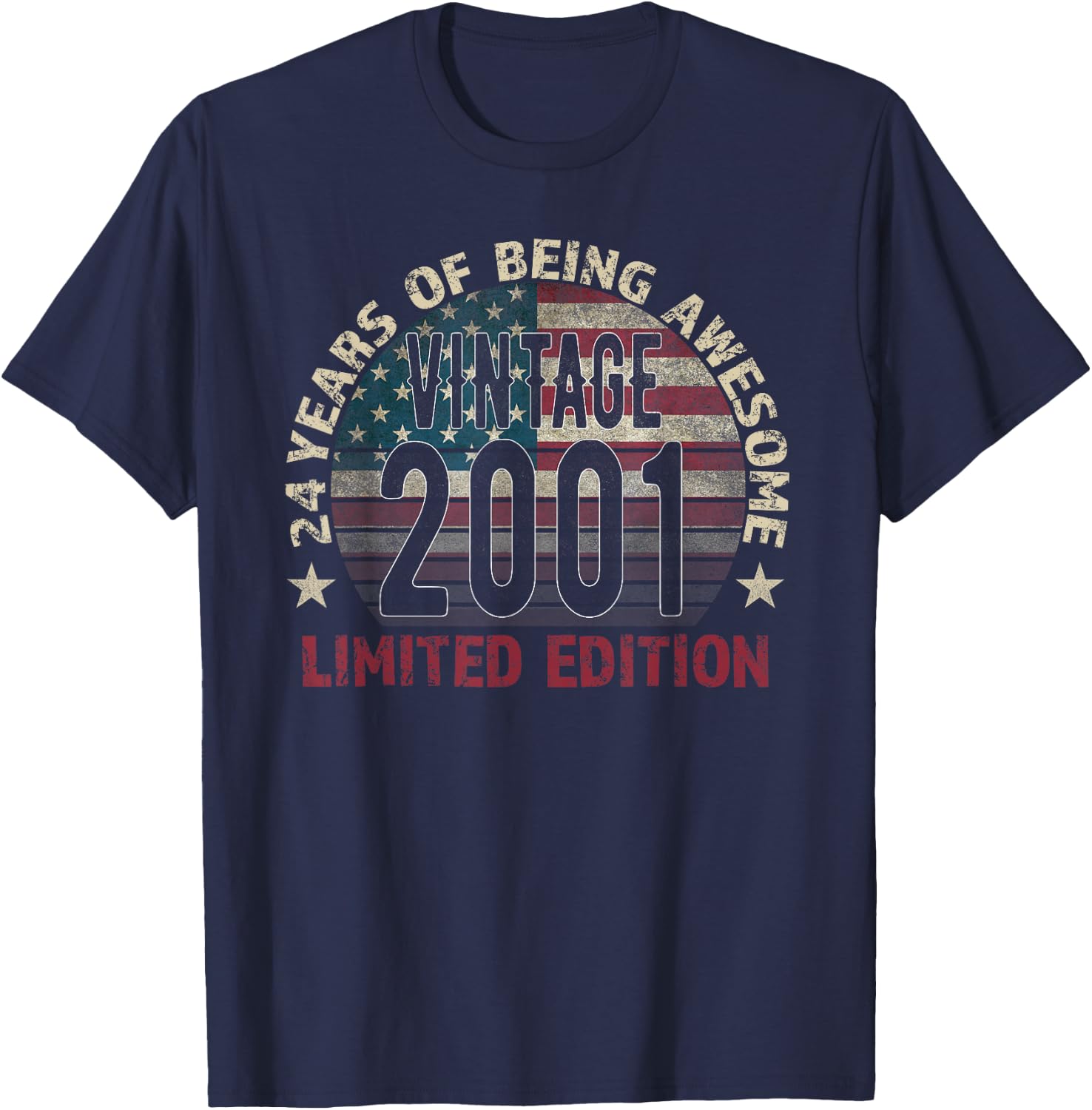 24th Birthday Gift men Vintage born 2001 turning 24 Year Old T-Shirt - T-Shirt | Navy