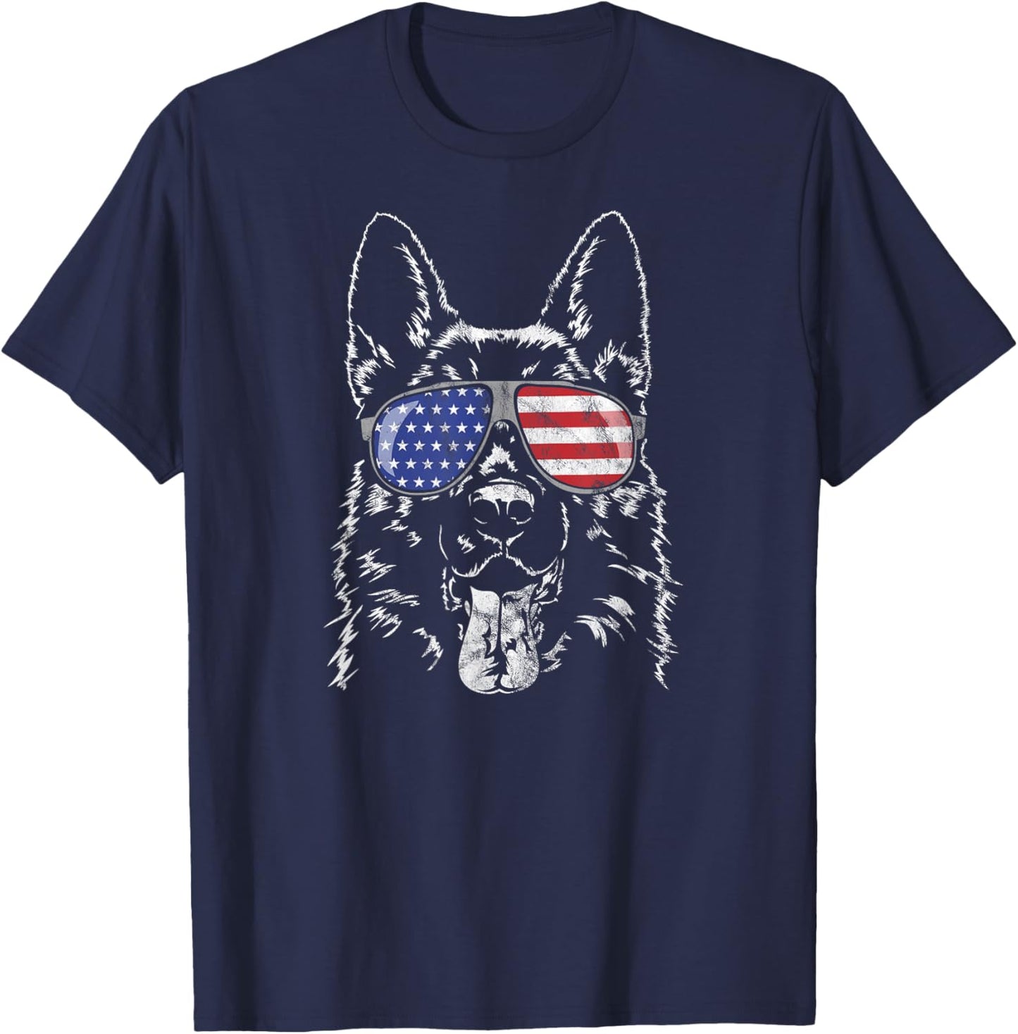 German Shepherd America Flag Sunglasses dog shirt T-Shirt - T-Shirt | Navy