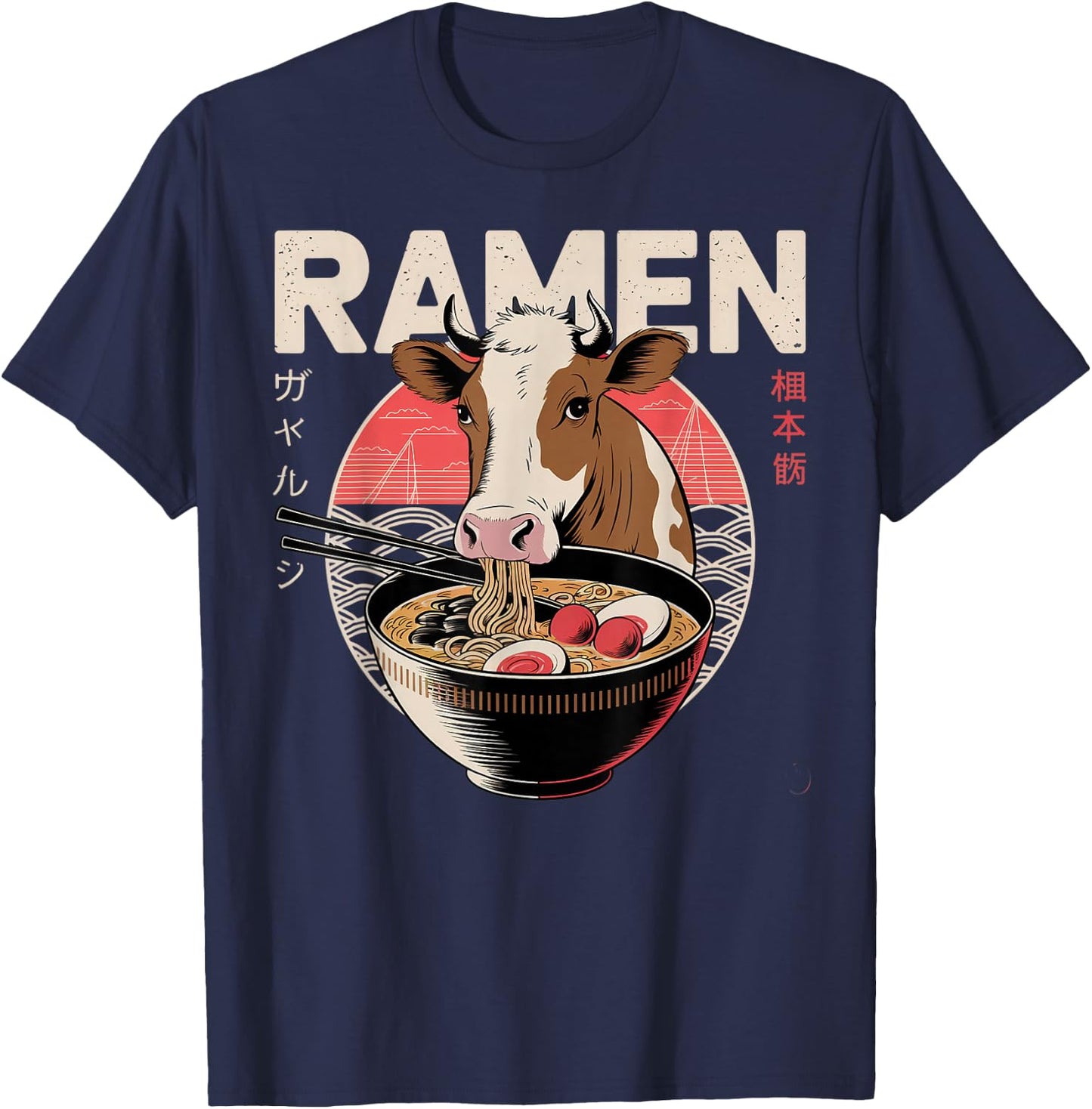 Anime Cow Manga Kawaii Otaku Neko Japanese Ramen Cow T-Shirt - T-Shirt | Navy