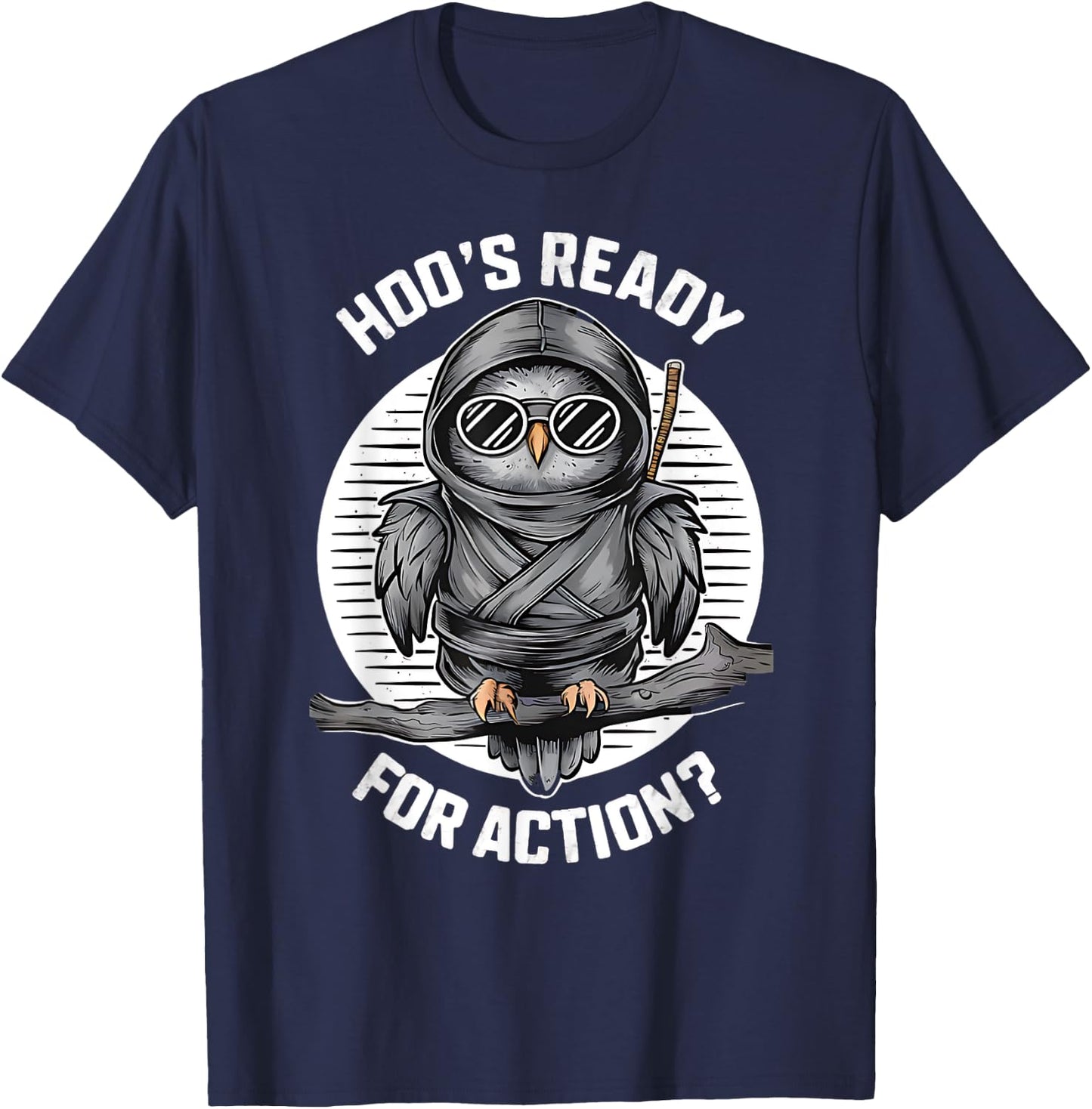 Funny Ninja Owl Birds Lover Night Actions Design T-Shirt - T-Shirt | Navy