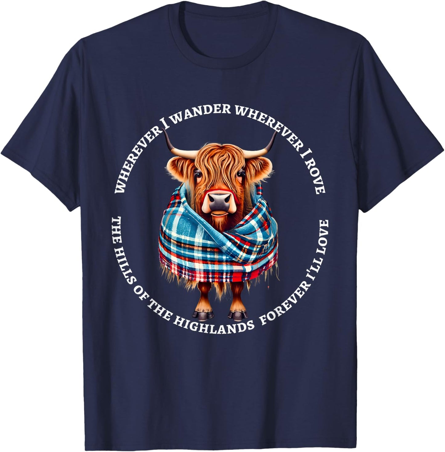 Scotland Highland Cow with Scottish Poem By Robert Burns T-Shirt - T-Shirt | Navy