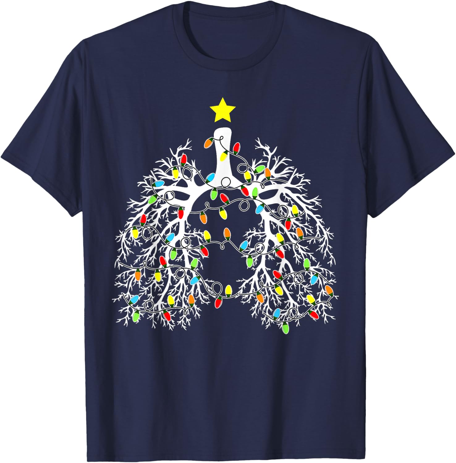 Respiratory Therapist Lung Christmas Lights RT Pulmonologist T-Shirt - T-Shirt | Navy