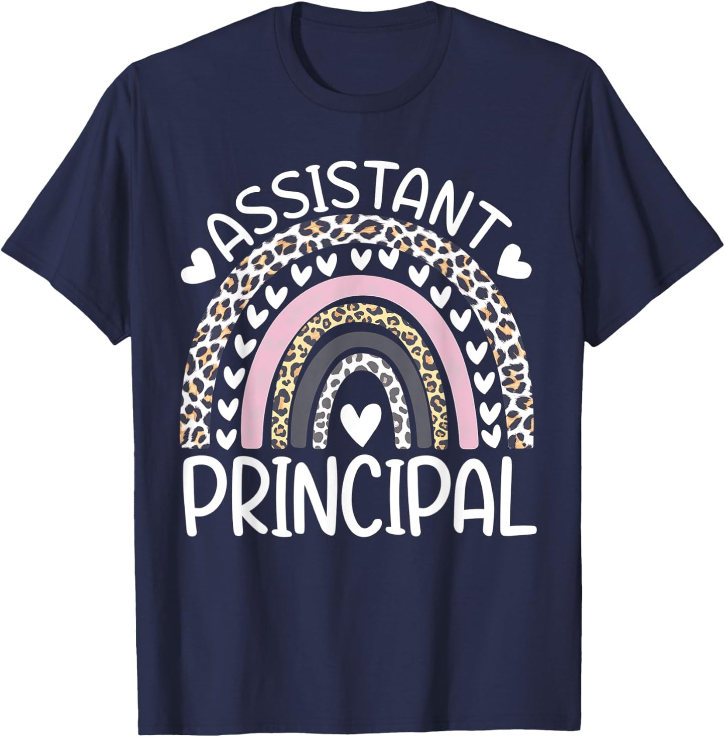 Assistant Principal Back To School First Day Rainbow Leopard T-Shirt - T-Shirt | Navy