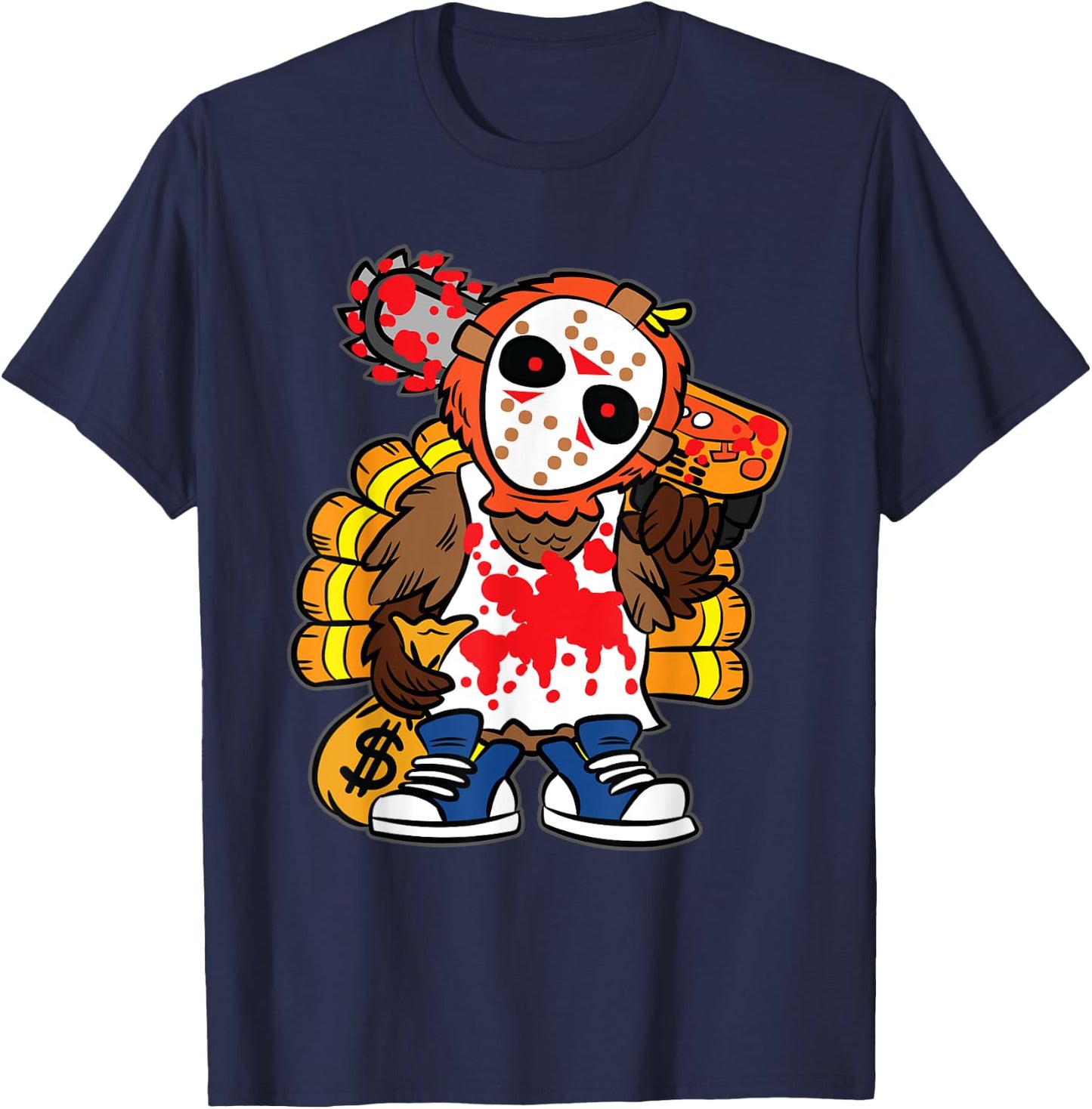 Turkey Horror Movie Thanksgiving Day Funny Bird Fall Autumn T-Shirt - T-Shirt | Navy