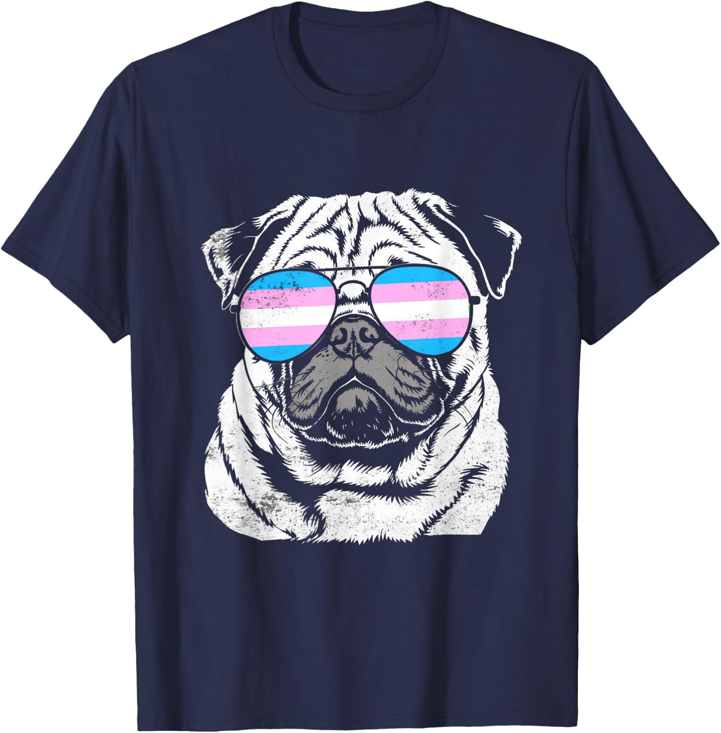 Pug Trans Sunglasses Pride T-Shirt - T-Shirt | Navy