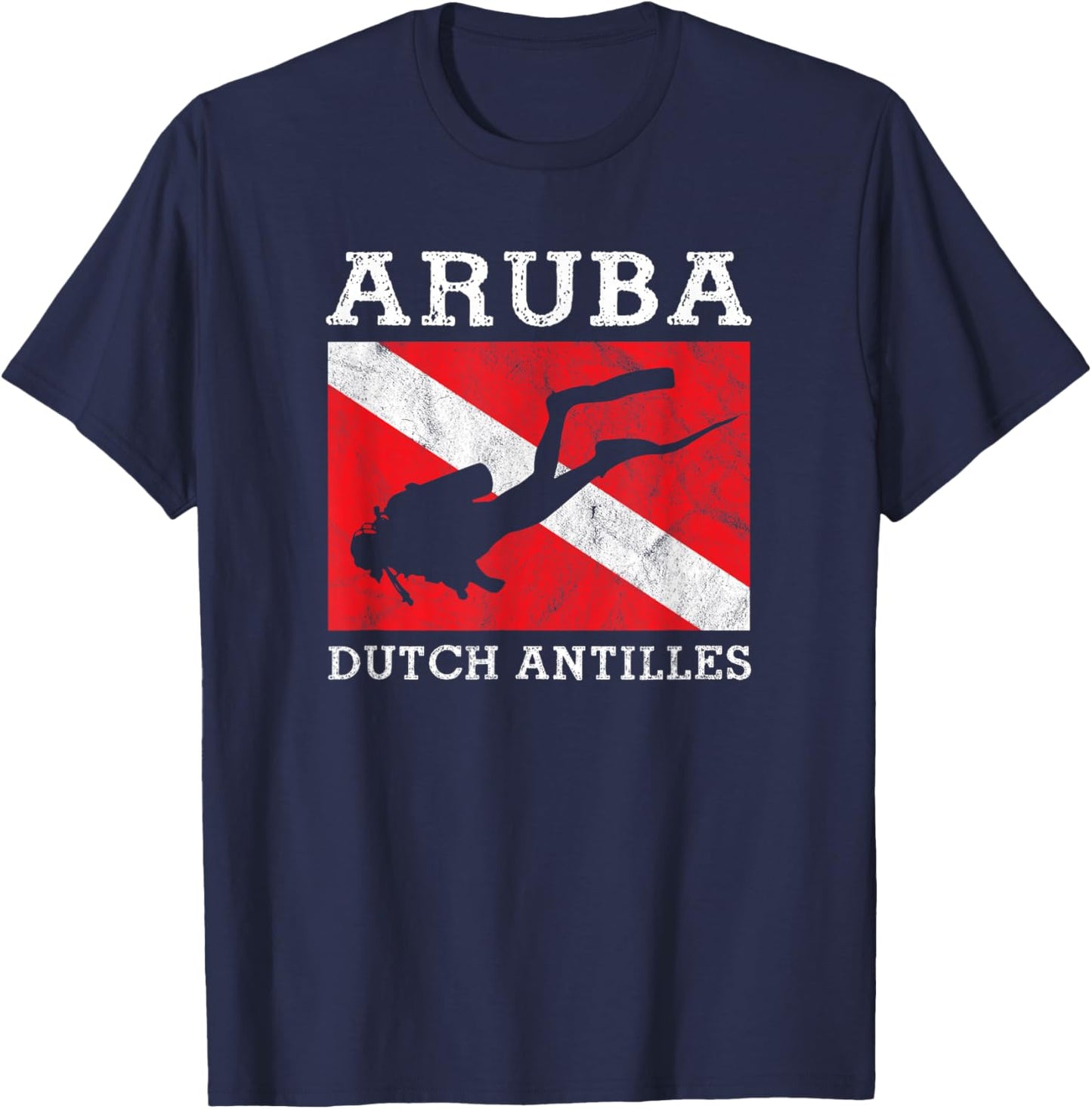 Vintage Aruba Scuba Dive Flag Holiday Souvenir T-Shirt - T-Shirt | Navy