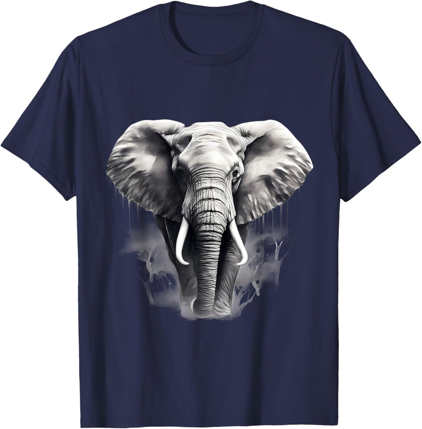 Elephant Drawing Artwork Animal Print Safari , black T-Shirt - T-Shirt | Navy