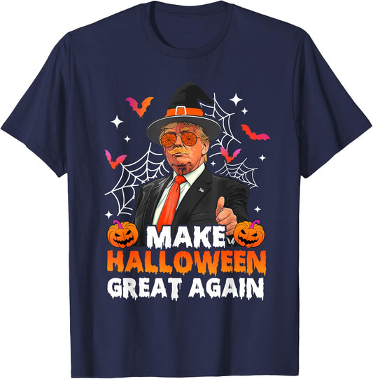 Make Halloween Great Again Funny Trump Spooky Season Witch T-Shirt - T-Shirt | Navy