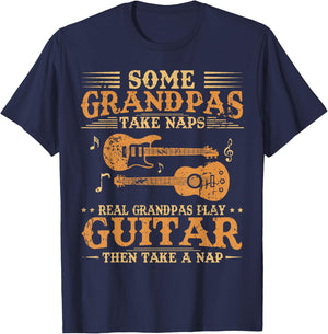 Real Grandpas Play Guitar Then Take Nap Funny Guitarist T-Shirt - T-Shirt | Navy