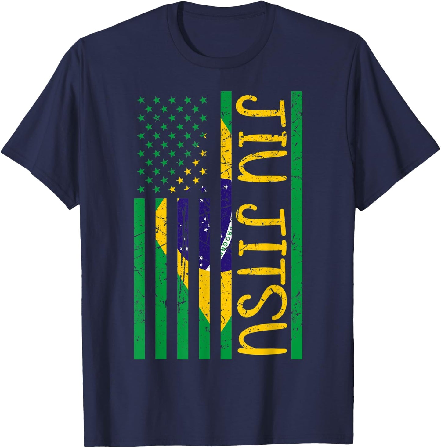 Jiu Jitsu BJJ USA Brazil United States Flag Vintage Retro T-Shirt - T-Shirt | Navy