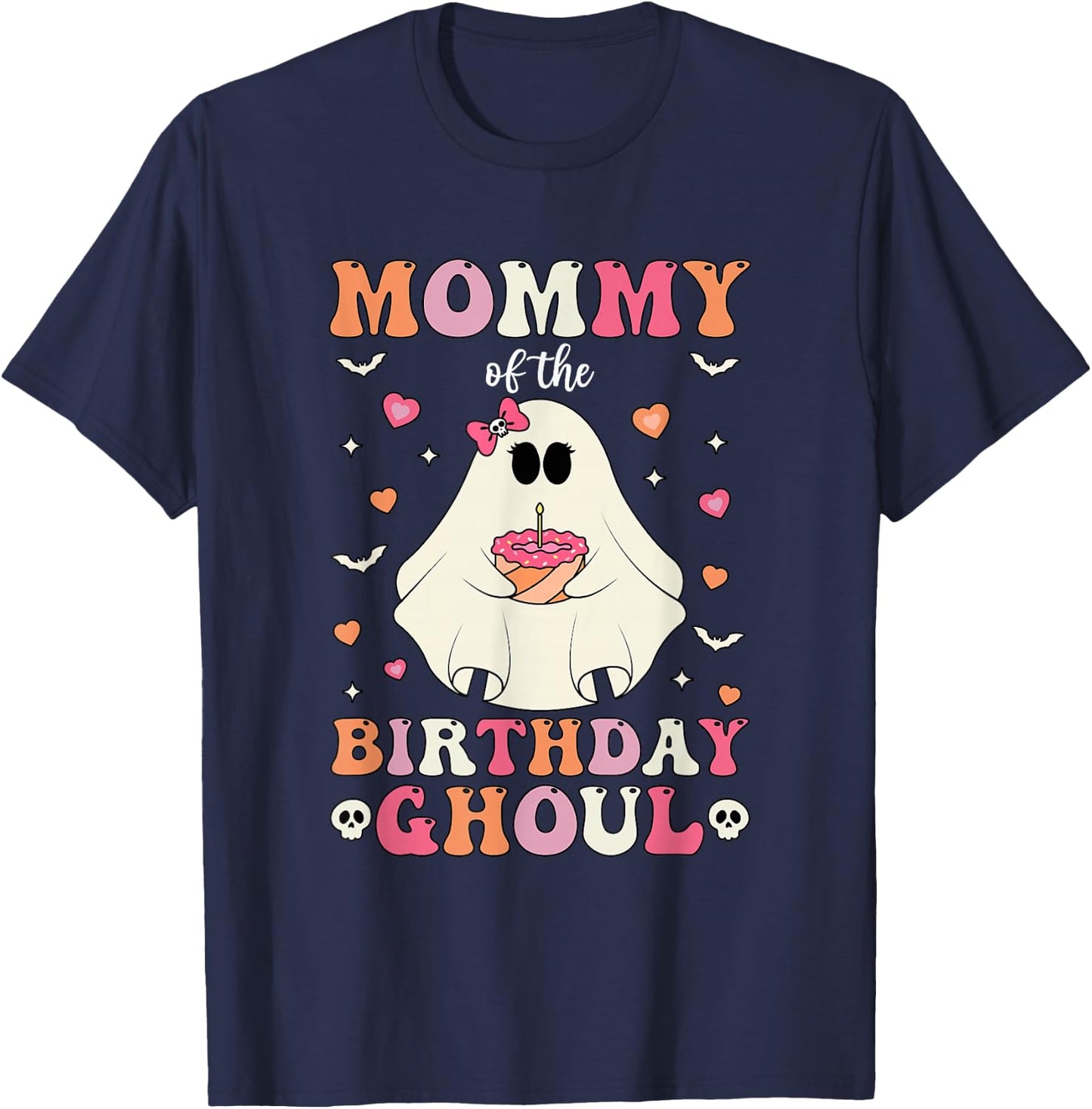 Mommy Of The Birthday Ghoul Groovy Halloween Ghost 2024 T-Shirt - T-Shirt | Navy
